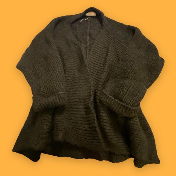 Zara Knit Black Alpaca Wool Blend 3-Quarter Sleeve Open Front Cardigan Size Med - Picture 1 of 6